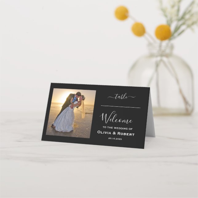 Cartão De Mesa Foto personalizada de casamento simples (Frente)