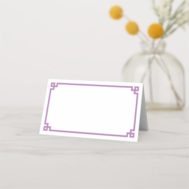 Cartão De Mesa Fronteira de Chave Grega de Lavanda Casamento (Frente)