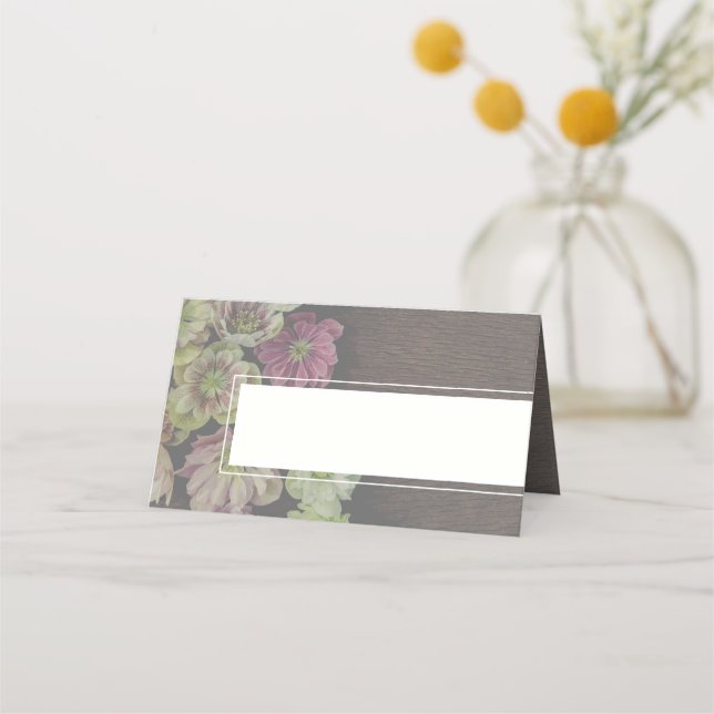 Cartão De Mesa Garden Hellebore Wood e White Placecard (Frente)