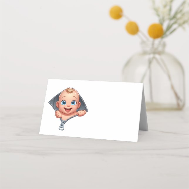 Cartão De Mesa Garota Fazendo Chá de fraldas Branco Obrigado (Frente)