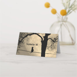 Cartão De Mesa Gato em uma lua cheia de fio