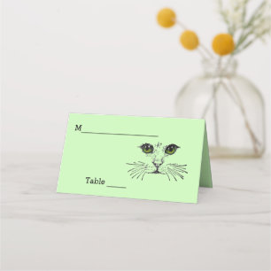 Cartão De Mesa Gato Face Preta Desenho Olhos Verdes Longos Gritan