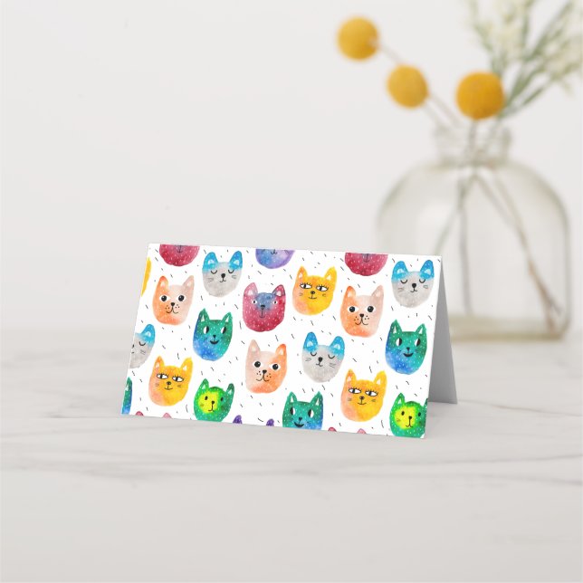 Cartão De Mesa Gatos aquarela e amigos (Frente)