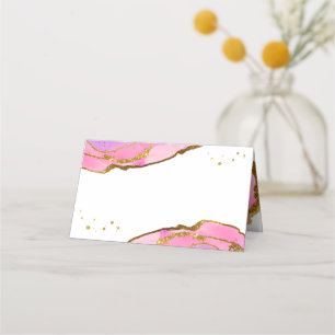 Cartão De Mesa Geodo rosa e azul e Dourado Casamento
