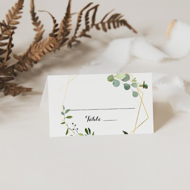 Cartão De Mesa Geometric Gold Tropical Green Wedding Place Card (Criador carregado)