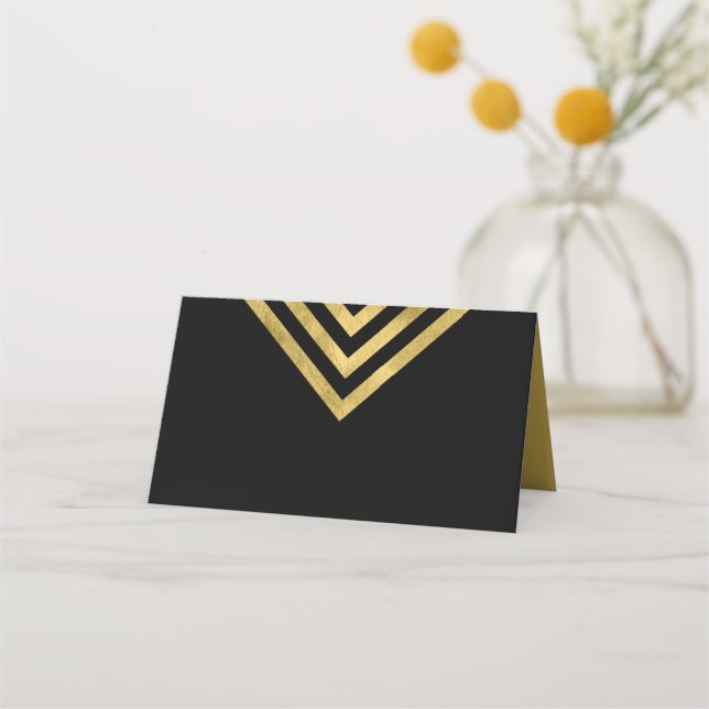 Cartão De Mesa Geométrico Dourado Elegante de Preto Chic e Faux (Frente)