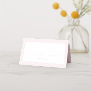 Cartão De Mesa Gingham rosa, simples chá de fraldas