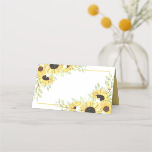 Cartão De Mesa Girassóis Aquarela Amarelo Casamento Floral