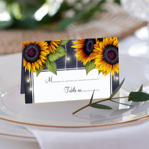 Cartão De Mesa Girassóis russos e luzes mesa de casamento