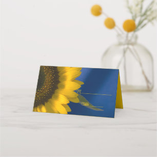 Cartão De Mesa Girassol Amarelo no Casamento Azul