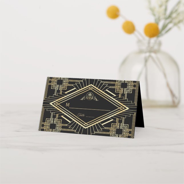 Cartão De Mesa Glam Dourado Excelente Negro Casamento Gatsby (Frente)