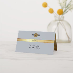 Cartão De Mesa Glam Silver e Monograma Dourado Metálico Casamento
