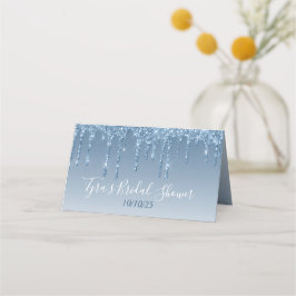 Cartão De Mesa Glitter Azul-Grelha Elegante Personalizado