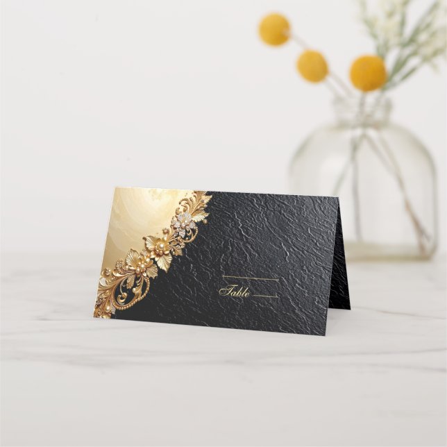 Cartão De Mesa Gold Floral Embellishments Place Card (Frente)