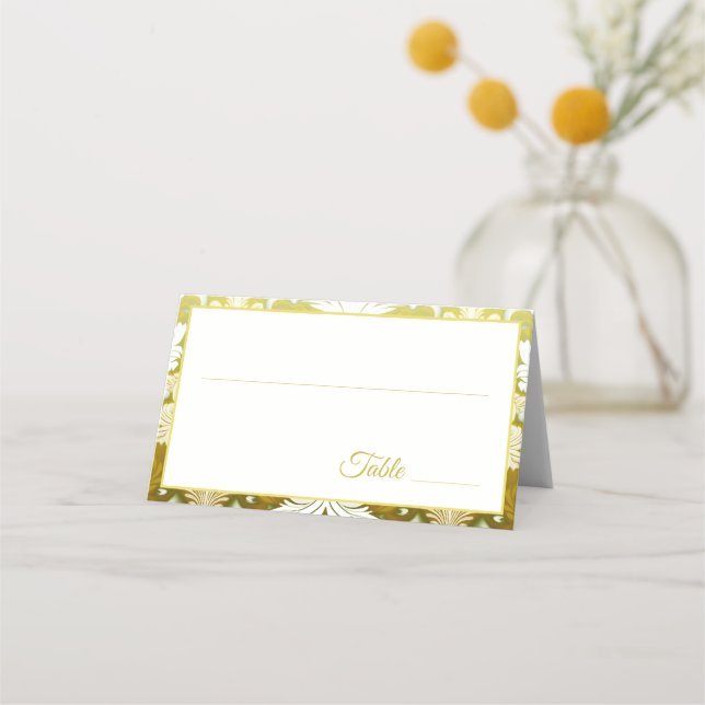 Cartão De Mesa Gold Green Damask Wedding (Frente)