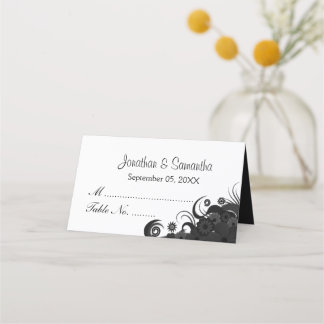 Cartão De Mesa Gótico Preto e Branco Hibiscus Mesa Dobrada Flora