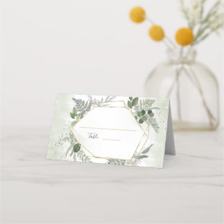 Cartão De Mesa Greenery boho gold geometric watercolour wedding