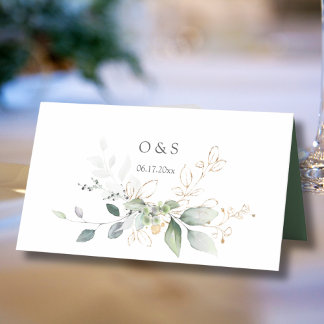 Cartão De Mesa Greenery Dourado deixa Mesa de casamento