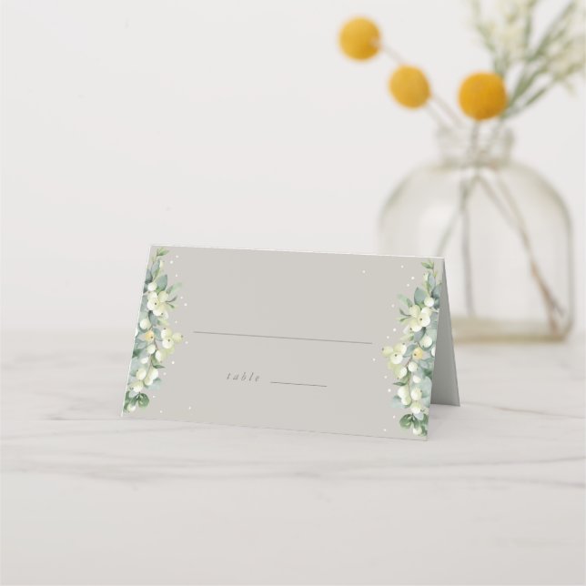 Cartão De Mesa Greige Snowberry+Eucalyptus Wedding (Frente)