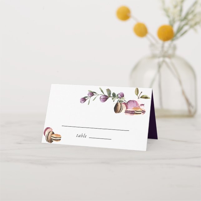 Cartão De Mesa Happy Macaron | Elegante Violet Floral Modern (Frente)