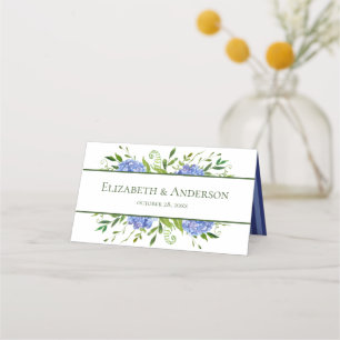 Cartão De Mesa Hortênsias Azuis Casamento em Aquarela Floral