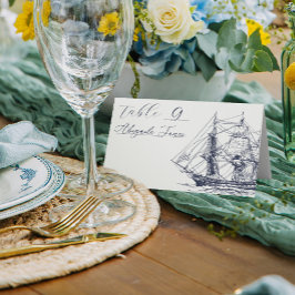 Cartão De Mesa Ilustração de Navio Náutico Elegante Casamento