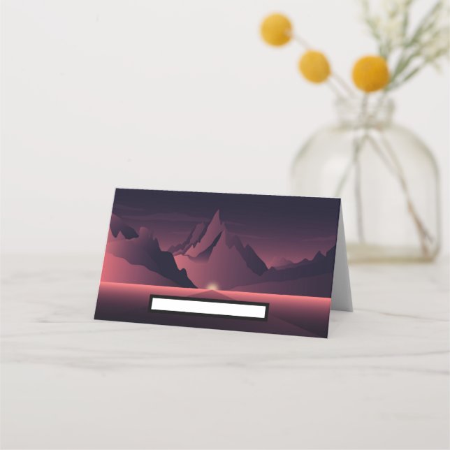 Cartão De Mesa Ilustração do pôr do sol da montanha (Frente)