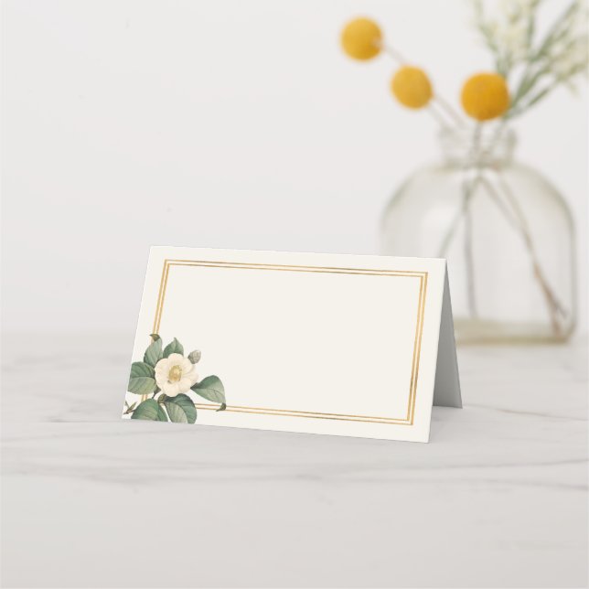 Cartão De Mesa Ilustração Simples do Floral Branco | Mesa de casa (Frente)