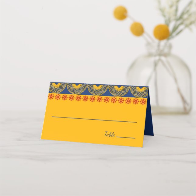 Cartão De Mesa Índio - Elefantes Pensados no Casamento Real Azul (Frente)