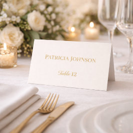 Cartão De Mesa Ivory and Gold 50th Anniversary Folded Place Card