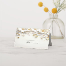 Cartão De Mesa Ivory White Floral Dourada Folha Placa Local