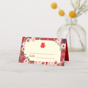 Cartão De Mesa Jardim floral roxo, vermelho-casamento chinês