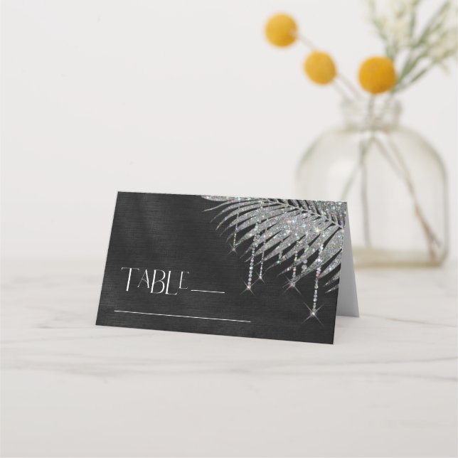 Cartão De Mesa Jewel Palm Leaf Wedding Silver ID830 (Frente)