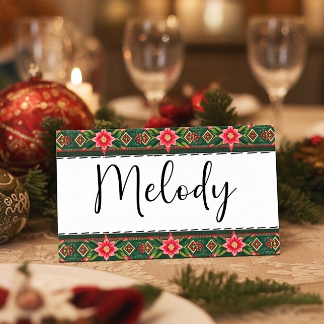 Cartão De Mesa JOY natal borda floral (Criador carregado)