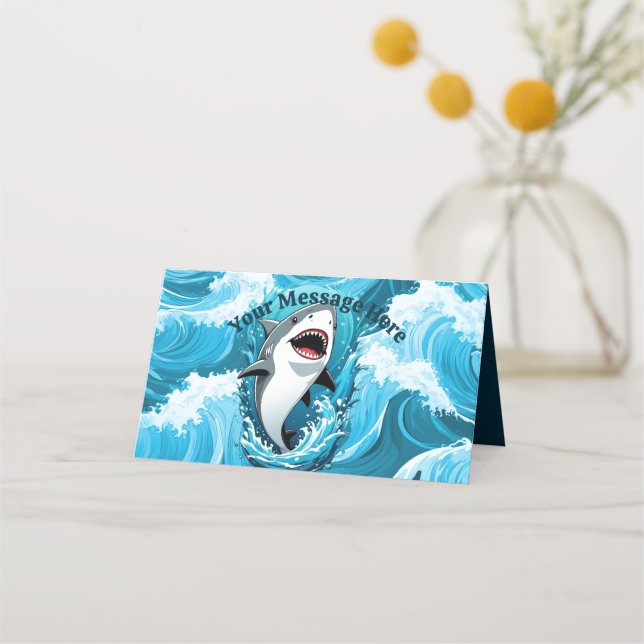 Cartão De Mesa Junte-se a nós para um tubarão mordido (Frente)