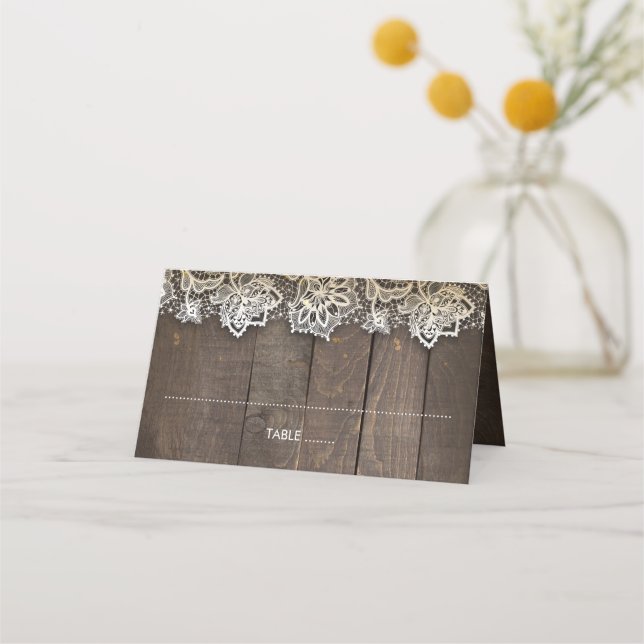 Cartão De Mesa Lace de madeira Mason Jar Luzes Russas (Frente)