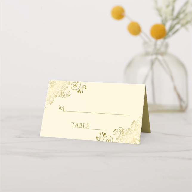 Cartão De Mesa Lacy Dourada em Ivory Cream Elegant Wedding Write- (Frente)
