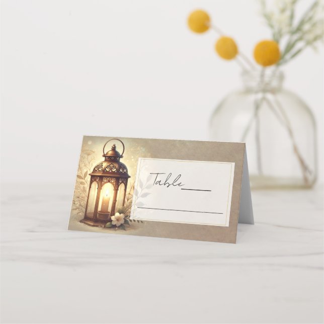 Cartão De Mesa Lâmpada Bronzeada Rústica para Casamento em Mesa (Frente)