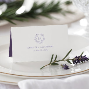 Cartão De Mesa Lavanda Casamento de Monograma de Flor Selvagem
