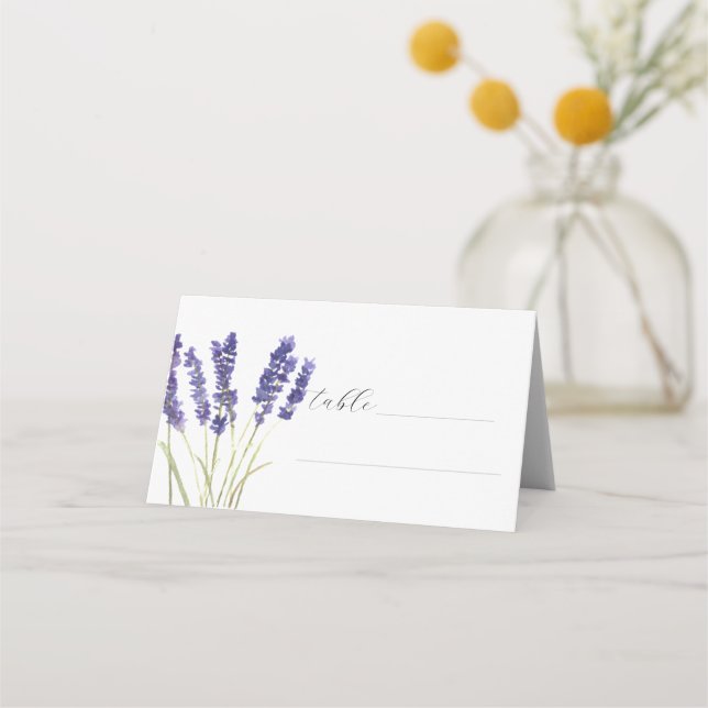 Cartão De Mesa Lavanda Casamento Floral de Flor Púrpura com Aquar (Frente)