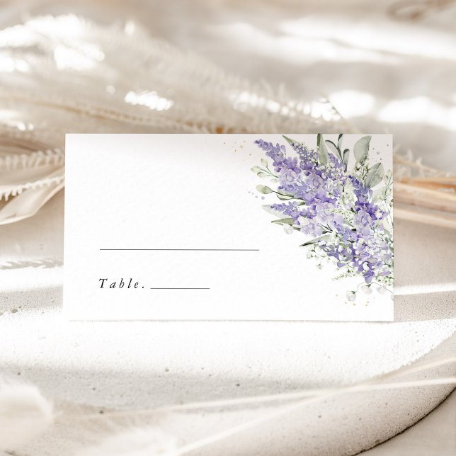 Cartão De Mesa Lavender & Sage Green Floral Wedding Place Cards (Lavender floral wedding place card with sage green greenery, elegant table name card for reception)