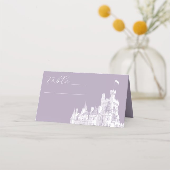 Cartão De Mesa Lavender Vintage Castle Illustration Wedding (Frente)