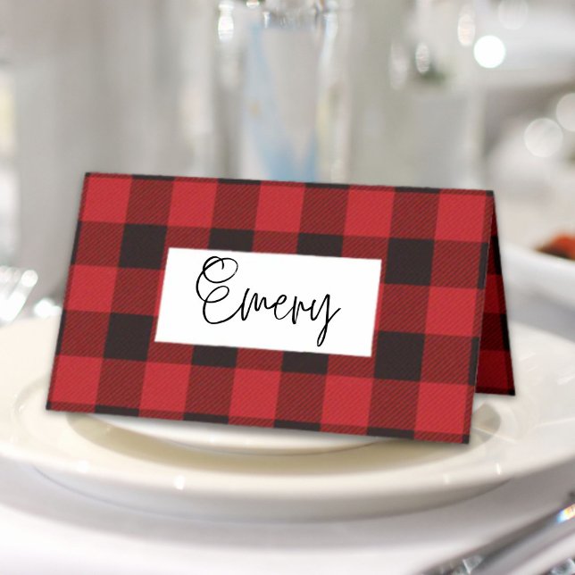 Cartão De Mesa lenhador rústico de inverno xadrez vermelho de búf (rustic winter lumberjack red buffalo plaid party place card)