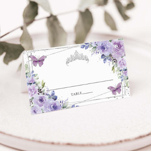 Cartão De Mesa Lilás Roxo Floral Prata Quinceañera Aniversário de