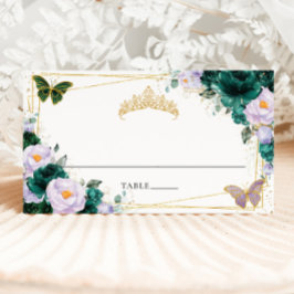 Cartão De Mesa Lilás Roxo Floral Quinceañera Verde Esmeralda 16º