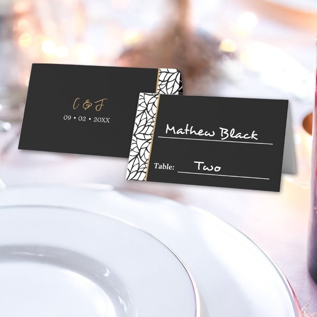 Cartão De Mesa Limite de Padrões Botânicos Modernos (Modern Botanical Leaf Pattern Border Place Card)