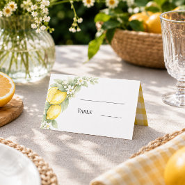 Cartão De Mesa Limões citrus amarelo xadrez festa no jardim