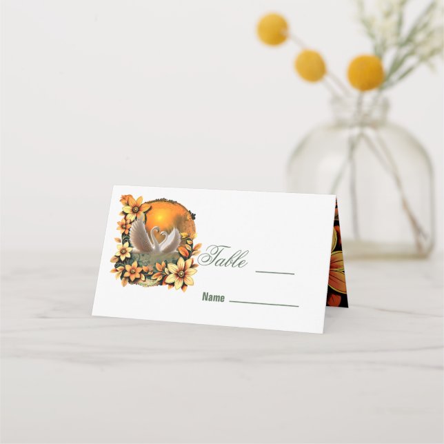 Cartão De Mesa Lindos cisnes apaixonados. (Frente)