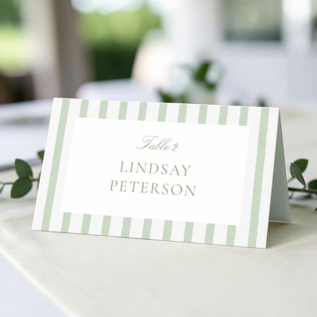 Cartão De Mesa Listras Verde Sage Casamento Clássico (Criador carregado)