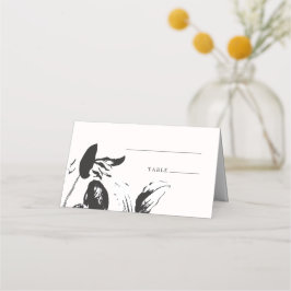 Cartão De Mesa Local de casamento botânico simples floral preto e